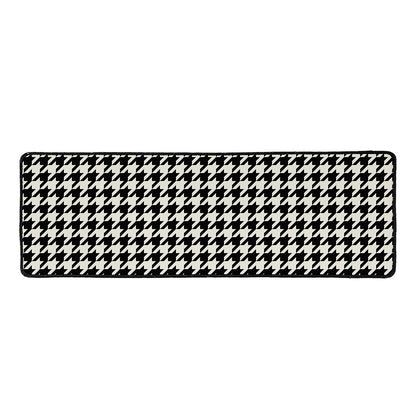 Tan And Black Houndstooth Pattern Print Long Kitchen Mat