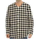 Tan And Black Houndstooth Pattern Print Long Sleeve Baseball Jersey