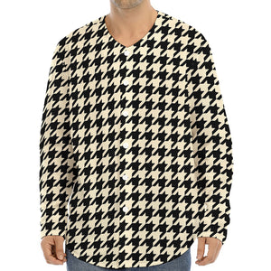 Tan And Black Houndstooth Pattern Print Long Sleeve Baseball Jersey