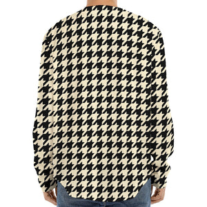 Tan And Black Houndstooth Pattern Print Long Sleeve Baseball Jersey