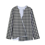 Tan And Black Houndstooth Pattern Print Long Sleeve Short Coat