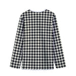 Tan And Black Houndstooth Pattern Print Long Sleeve Short Coat