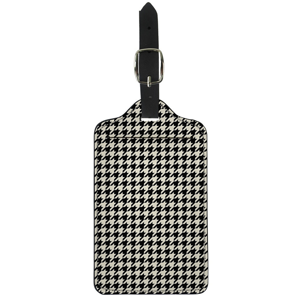 Tan And Black Houndstooth Pattern Print Luggage Tag