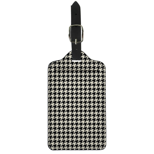 Tan And Black Houndstooth Pattern Print Luggage Tag