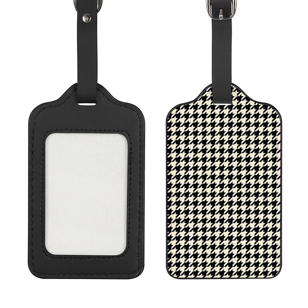 Tan And Black Houndstooth Pattern Print Luggage Tag