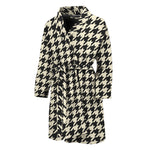 Tan And Black Houndstooth Pattern Print Men's Bathrobe