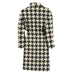 Tan And Black Houndstooth Pattern Print Men's Bathrobe