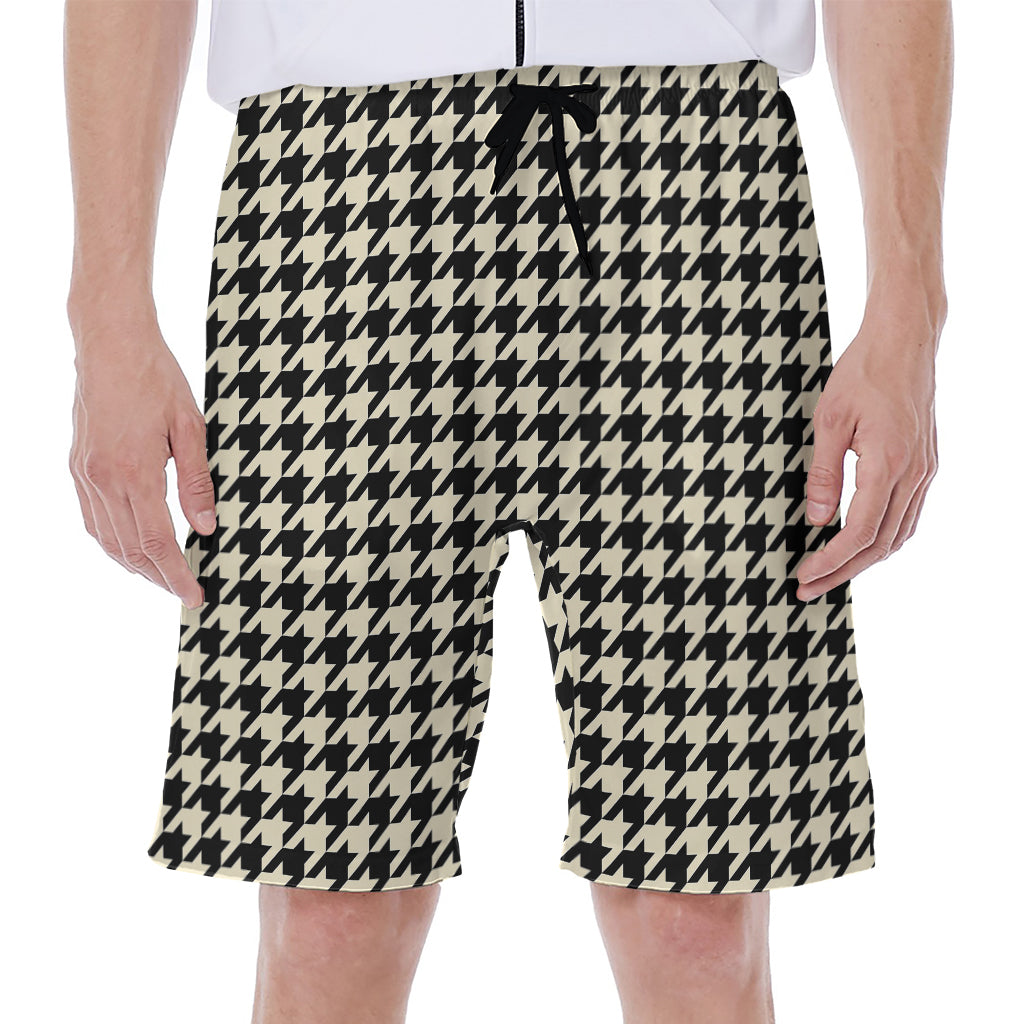 Tan And Black Houndstooth Pattern Print Men's Beach Shorts