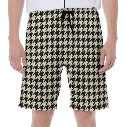Tan And Black Houndstooth Pattern Print Men's Beach Shorts