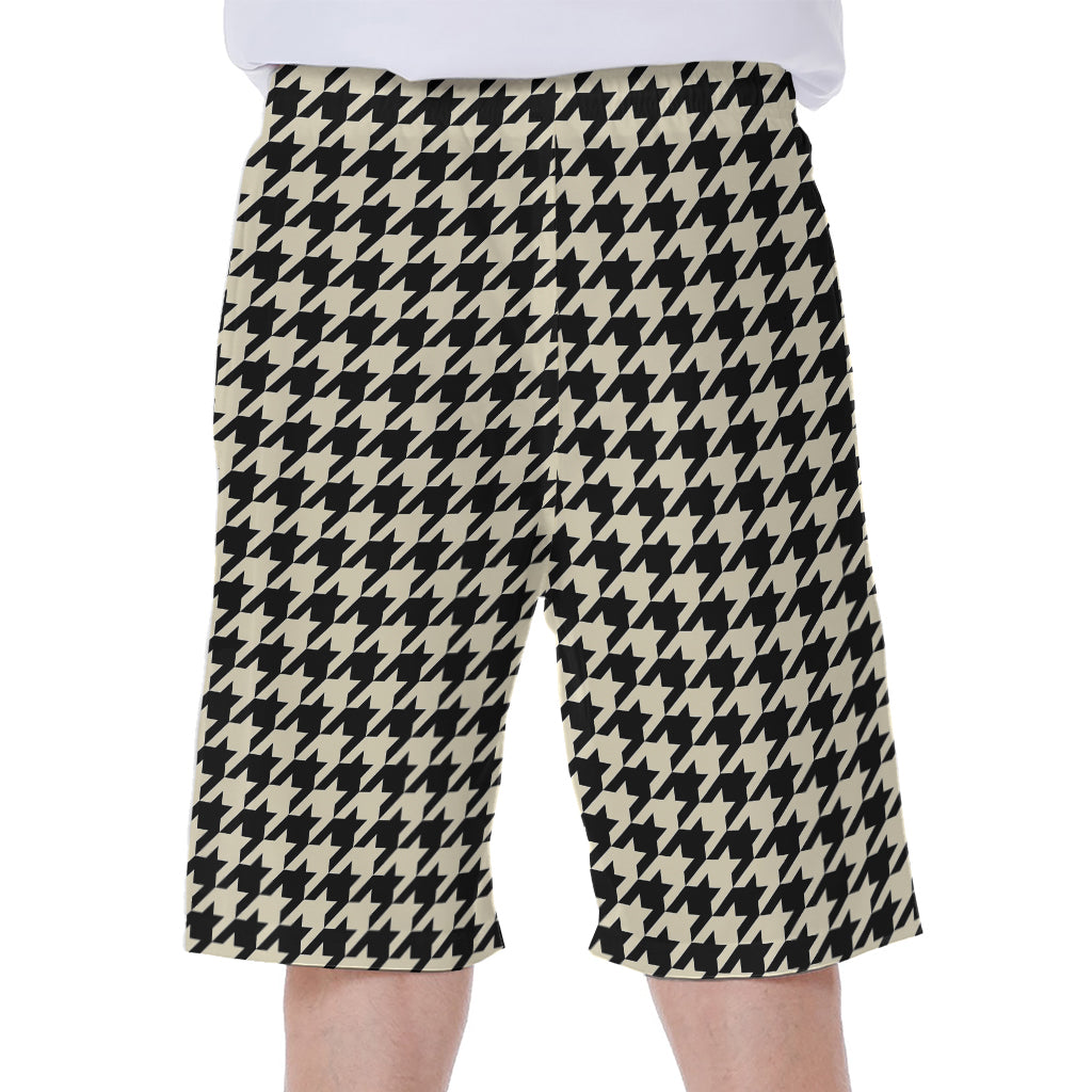 Tan And Black Houndstooth Pattern Print Men's Beach Shorts