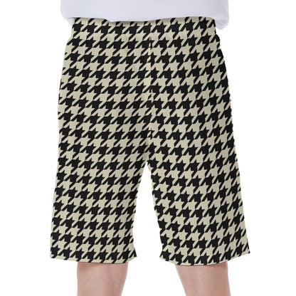 Tan And Black Houndstooth Pattern Print Men's Beach Shorts
