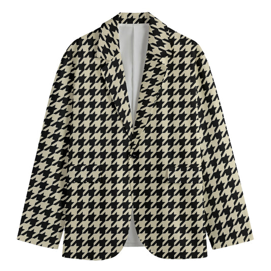 Tan And Black Houndstooth Pattern Print Men's Blazer