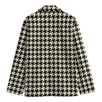 Tan And Black Houndstooth Pattern Print Men's Blazer