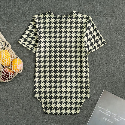 Tan And Black Houndstooth Pattern Print Men's Bodysuit