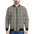 Tan And Black Houndstooth Pattern Print Men's Bomber Jacket