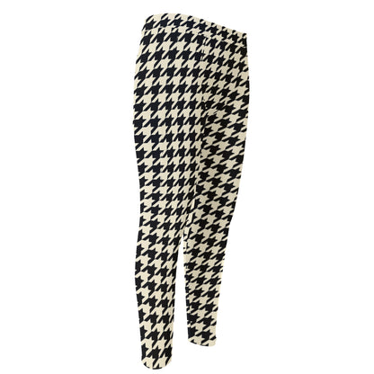 Tan And Black Houndstooth Pattern Print Men's Compression Pants