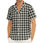 Tan And Black Houndstooth Pattern Print Men's Deep V-Neck Shirt