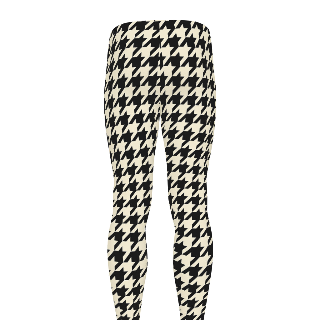 Tan And Black Houndstooth Pattern Print Men's leggings