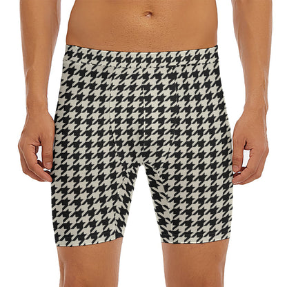 Tan And Black Houndstooth Pattern Print Men's Long Boxer Briefs