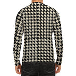 Tan And Black Houndstooth Pattern Print Men's Long Sleeve Rash Guard