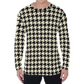 Tan And Black Houndstooth Pattern Print Men's Long Sleeve T-Shirt