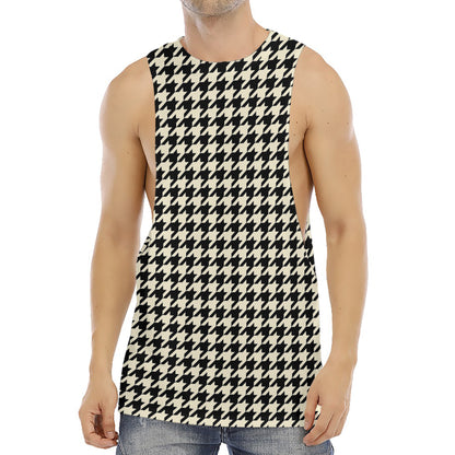 Tan And Black Houndstooth Pattern Print Men's Muscle Tank Top