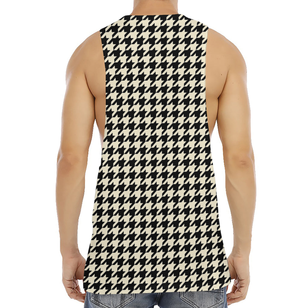 Tan And Black Houndstooth Pattern Print Men's Muscle Tank Top