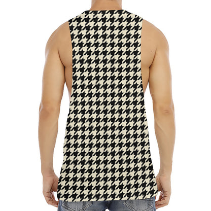 Tan And Black Houndstooth Pattern Print Men's Muscle Tank Top