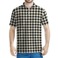 Tan And Black Houndstooth Pattern Print Men's Polo Shirt