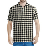 Tan And Black Houndstooth Pattern Print Men's Polo Shirt