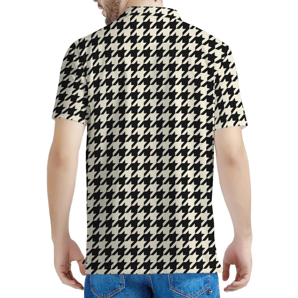 Tan And Black Houndstooth Pattern Print Men's Polo Shirt
