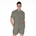 Tan And Black Houndstooth Pattern Print Men's Romper