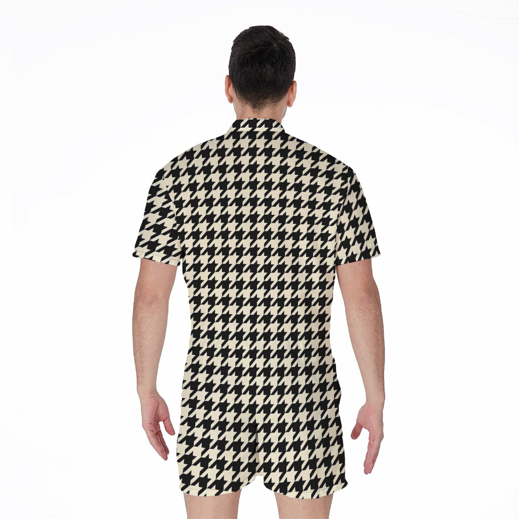 Tan And Black Houndstooth Pattern Print Men's Rompers