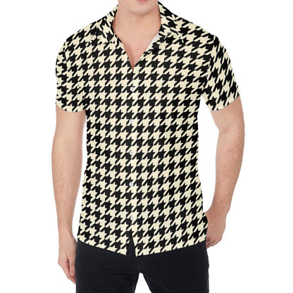 Tan And Black Houndstooth Pattern Print Men's Shirt
