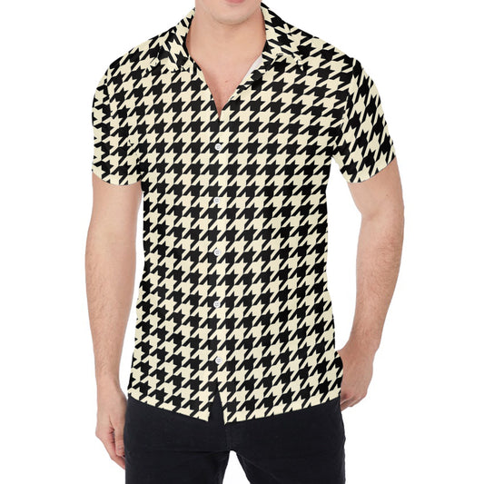 Tan And Black Houndstooth Pattern Print Men's Shirt