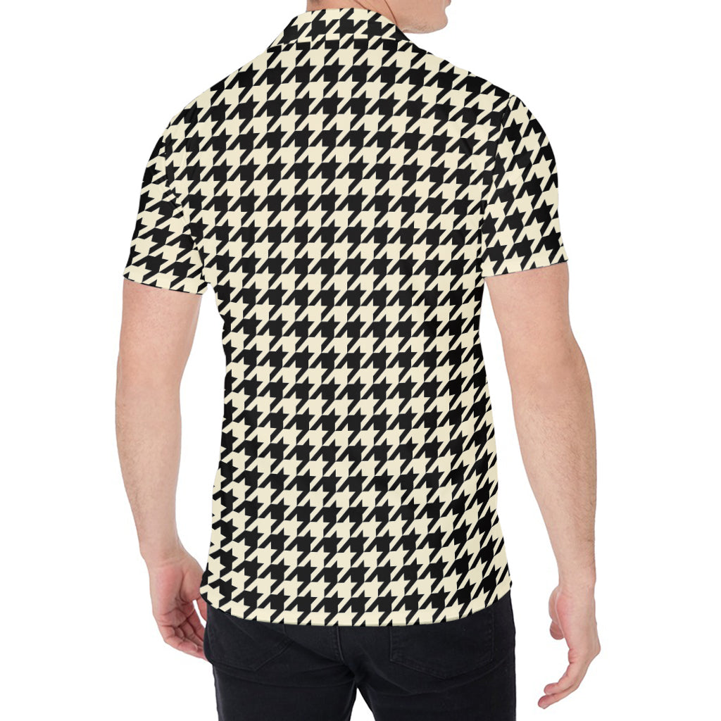 Tan And Black Houndstooth Pattern Print Men's Shirt