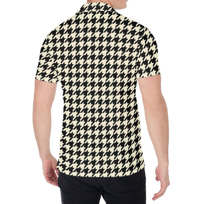 Tan And Black Houndstooth Pattern Print Men's Shirt