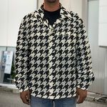Tan And Black Houndstooth Pattern Print Men's Shirt Jacket