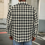 Tan And Black Houndstooth Pattern Print Men's Shirt Jacket