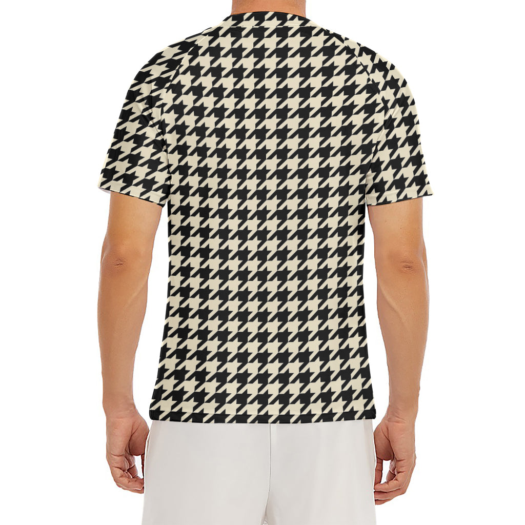 Tan And Black Houndstooth Pattern Print Men's Short Sleeve Rash Guard