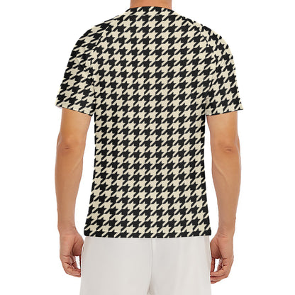 Tan And Black Houndstooth Pattern Print Men's Short Sleeve Rash Guard