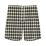 Tan And Black Houndstooth Pattern Print Men's Sports Shorts