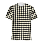 Tan And Black Houndstooth Pattern Print Men's Sports T-Shirt