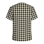 Tan And Black Houndstooth Pattern Print Men's Sports T-Shirt