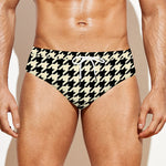 Tan And Black Houndstooth Pattern Print Men's Swim Briefs