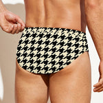 Tan And Black Houndstooth Pattern Print Men's Swim Briefs