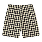 Tan And Black Houndstooth Pattern Print Men's Swim Trunks