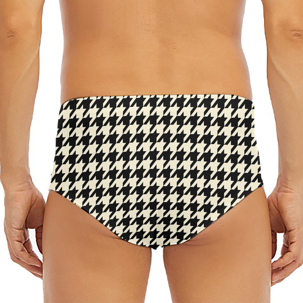 Tan And Black Houndstooth Pattern Print Men's Triangle Swim Briefs