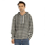 Tan And Black Houndstooth Pattern Print Men's Velvet Pullover Hoodie
