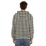 Tan And Black Houndstooth Pattern Print Men's Velvet Pullover Hoodie